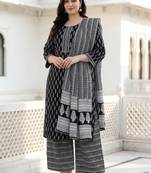 plus size motifs printed regular  cotton kurta with palazzos & with dupatta