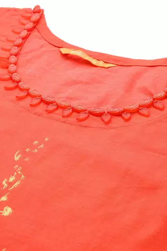 Floral Printed Beads & Stones Pure Cotton Kurta With Trousers & Dupatta