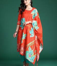 Floral Printed Beads & Stones Pure Cotton Kurta With Trousers & Dupatta