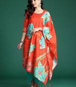 Floral Printed Beads & Stones Pure Cotton Kurta With Trousers & Dupatta