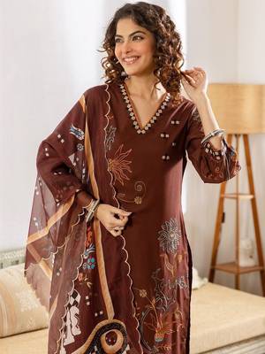 Women Ethnic Motifs Printed Regular Thread Work Kurta with Trousers & With Dupatta 7