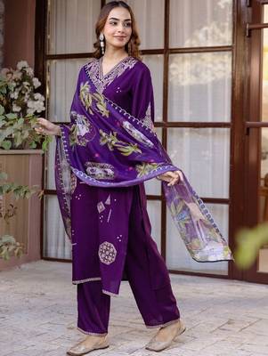Women Ethnic Motifs Embroidered Regular Thread Work Kurta with Trousers & With Dupatta 6