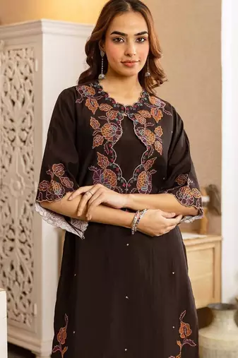 Women Floral Embroidered Regular Thread Work Kurta with Palazzos