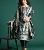 Ethnic Motifs Jacquard Zari Kurta With Trousers & Dupatta