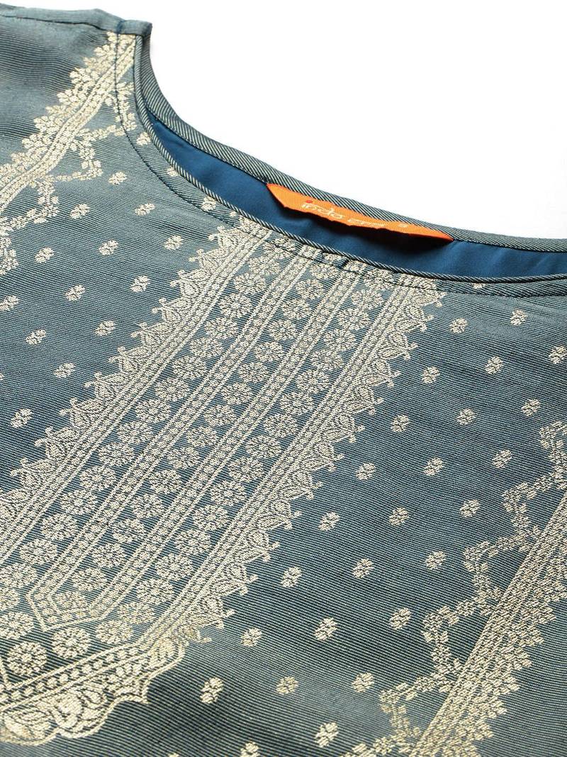 Ethnic Motifs Jacquard Zari Kurta With Trousers & Dupatta
