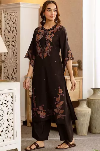 Women Ethnic Motifs Embroidered Regular Thread Work Kurta with Trousers