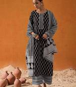 Geometric Printed Mirror Work Pure Cotton Kurta With Palazzos & Dupatta