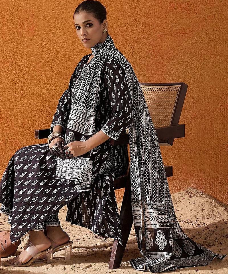 Geometric Printed Mirror Work Pure Cotton Kurta With Palazzos & Dupatta