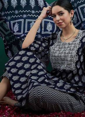 Ethnic Motifs Printed Thread Work Straight Kurta With Trousers & Dupatta 7