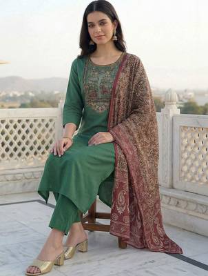 Women Ethnic Motifs Embroidered Regular Thread Work Kurta with Trousers & With Dupatta 2