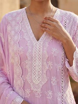 Women Ethnic Motifs Embroidered Regular Chikankari Pure Cotton Kurta with Trousers & With Dupatta 2