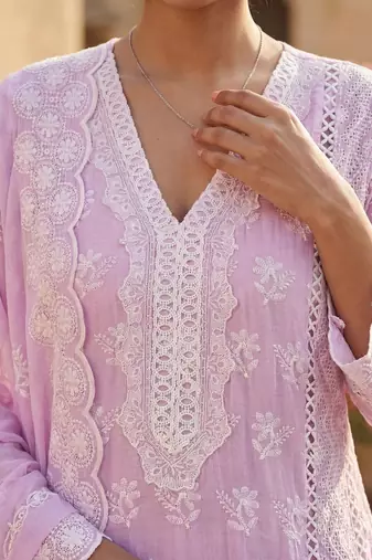 Women Ethnic Motifs Embroidered Regular Chikankari Pure Cotton Kurta with Trousers & With Dupatta