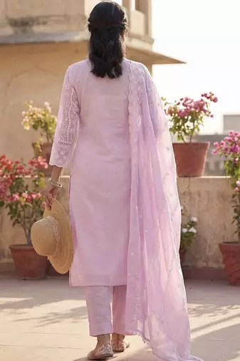 Women Ethnic Motifs Embroidered Regular Chikankari Pure Cotton Kurta with Trousers & With Dupatta