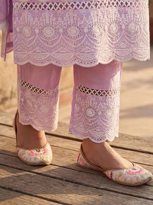 Women Ethnic Motifs Embroidered Regular Chikankari Pure Cotton Kurta with Trousers & With Dupatta 7