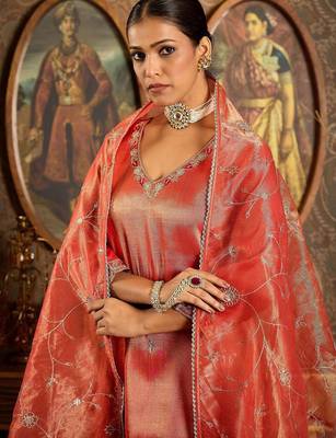 Floral Embroidered V-Neck Regular Liva Kurta With Trouser With Dupatta 2