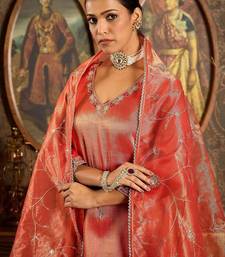 Floral Embroidered V-Neck Regular Liva Kurta With Trouser With Dupatta
