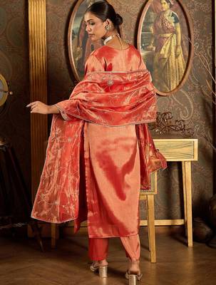 Floral Embroidered V-Neck Regular Liva Kurta With Trouser With Dupatta 5