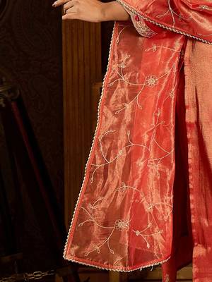 Floral Embroidered V-Neck Regular Liva Kurta With Trouser With Dupatta 7