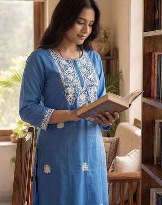 Women Ethnic Motifs Embroidered Regular Thread Work Kurta with Trousers 3