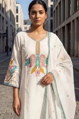 Women Ethnic Motifs Embroidered Regular Thread Work Kurta with Trousers & With Dupatta