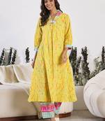 V-Neck Printed Pure Cotton A-Line Kurta with Trousers