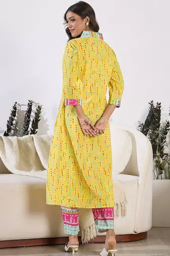 V-Neck Printed Pure Cotton A-Line Kurta with Trousers