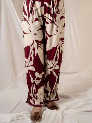 Floral Printed Shirt Collar Sequinned Kurta with Trousers 7