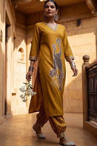 Women Ethnic Motifs Printed Regular Sequinned Kurta with Patiala
