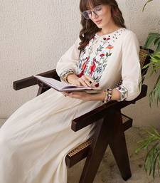 Floral Yoke Design Tie-Up Neck Thread Work Pure Cotton A-Line Kurta With Trouser