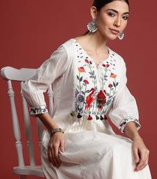 Floral Embroidered Panelled Thread Work Pure Cotton Kurta with Trousers