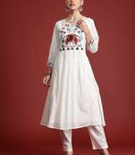 Floral Embroidered Panelled Thread Work Pure Cotton Kurta with Trousers