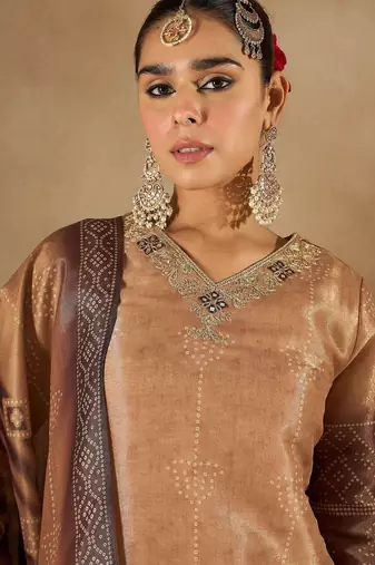 Floral Embroidered Embellished V-Neck Straight Kurta with Trouser And Dupatta