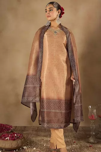Floral Embroidered Embellished V-Neck Straight Kurta with Trouser And Dupatta