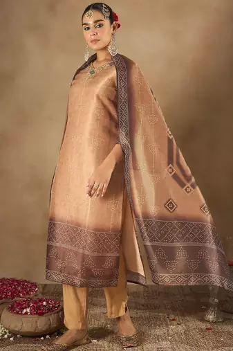 Floral Embroidered Embellished V-Neck Straight Kurta with Trouser And Dupatta