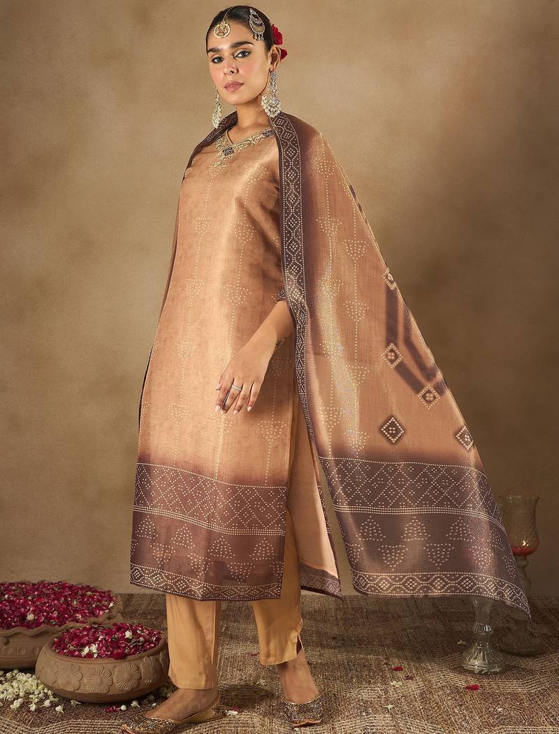 Floral Embroidered Embellished V-Neck Straight Kurta with Trouser And Dupatta
