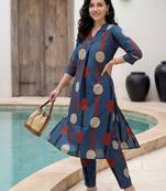 Women Printed Regular Pure Cotton Kurta with Trousers