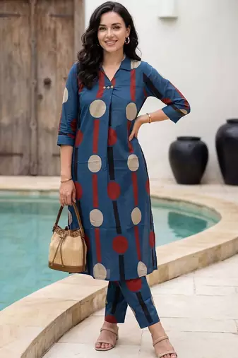 Women Printed Regular Pure Cotton Kurta with Trousers