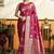 Rani pink silk blend saree with zari weaving & leaf motifs