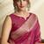Rani pink silk blend saree with zari weaving & leaf motifs