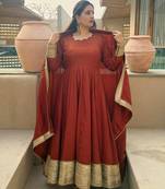 Dark Orange sequin And Embroidery Work Silk Blend Salwar Suite