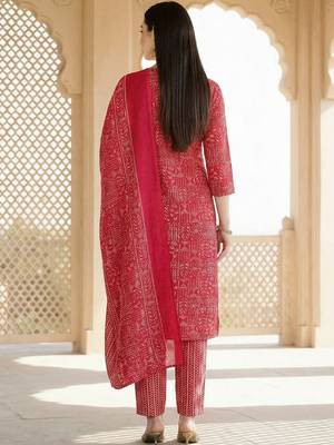 Women Ethnic Motifs Printed Regular Thread Work Pure Cotton Kurta with Trousers & With Dupatta 4