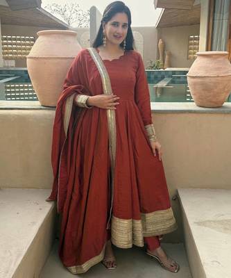 Dark Orange sequin And Embroidery Work Silk Blend Salwar Suite 2