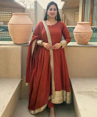 Dark Orange sequin And Embroidery Work Silk Blend Salwar Suite 3