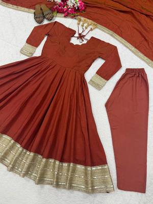 Dark Orange sequin And Embroidery Work Silk Blend Salwar Suite 5