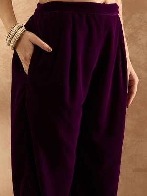 Women Ethnic Motifs Embroidered Regular Velvet Kurta with Trousers & With Dupatta 3