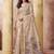 Beige linen silk blend saree with floral woven pallu & tassels