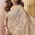 Beige linen silk blend saree with floral woven pallu & tassels