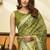 Olive green printed cotton blend saree with ethnic border & pallu