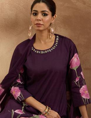 Women Floral Printed Regular Pure Cotton Kurta with Trousers & With Dupatta 2