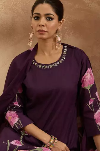 Women Floral Printed Regular Pure Cotton Kurta with Trousers & With Dupatta